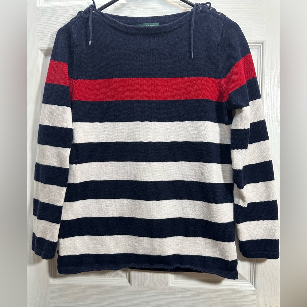 Ralph Lauren Navy, White & Red Striped Crewneck Sweater